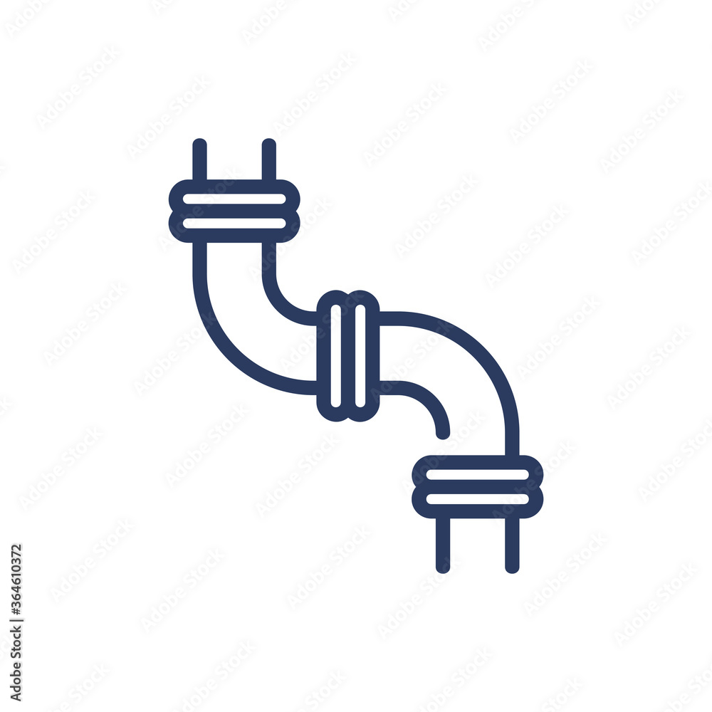 Curved pipe thin line icon. Plastic, water, connection isolated outline sign. Plumbing and equipment concept. Vector illustration symbol element for web design and apps Curved pipe thin line icon. Plastic, water, connection isolated outline sign. Plumbing and equipment concept. Vector illustration symbol element for web design and apps