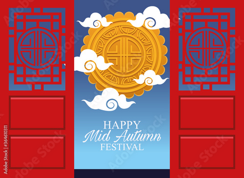 happy mid autumn festival card with golden seal