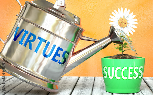 Bild auf Leinwand Virtues helps achieving success - pictured as word Virtues on a watering can to