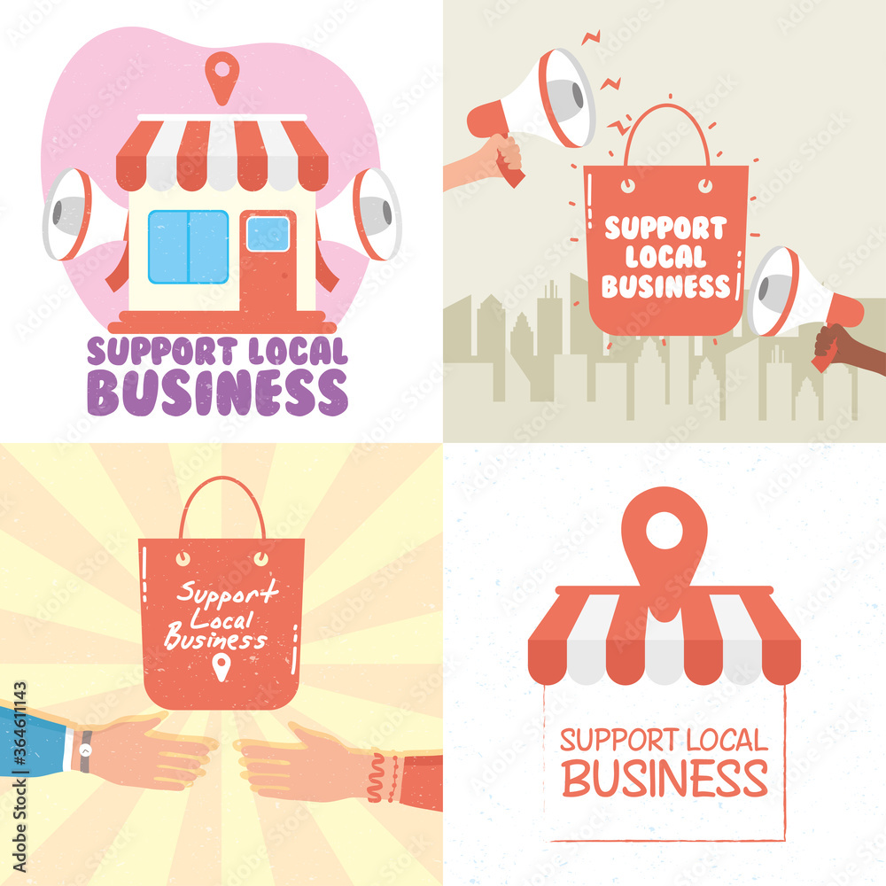Fototapeta premium local shop campaign with letterings and set icons