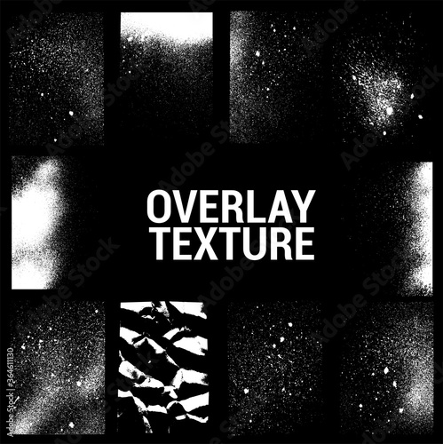 Texture overlays collection. Apply textures to your background to create - dirty grainy stamp, scratches, damage marks, grunge splashes. Dirty ink stamp, urban grunge texture. Vector set