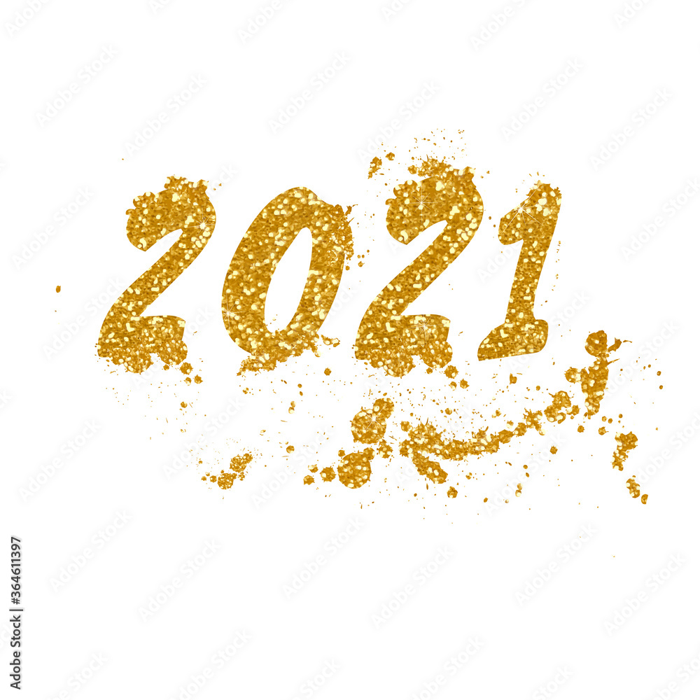 Golden Happy New Year 2021 With Burst Glitter. Vector illustration