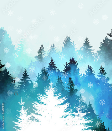 Merry Christmas. Winter forest. Vector illustration © Мария Неноглядова