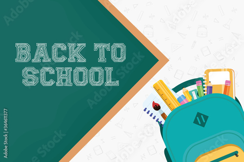 back to school poster with schoolbag and supplies