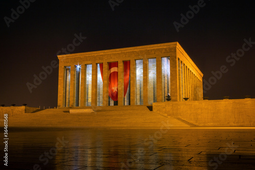 Anitkabir, Mausoleum of Mustafa Kemal Ataturk (founder and first President of Turkish Republic), with Turkish flag in Ankara, Turkey photo