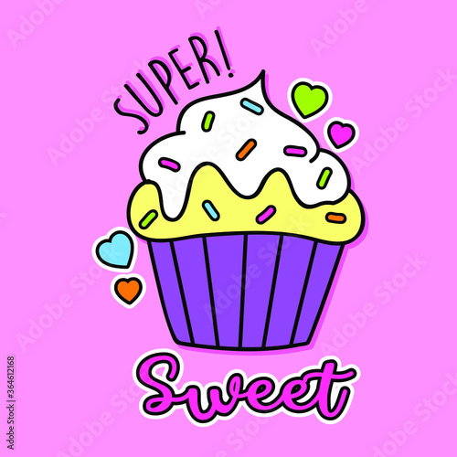 VECTOR OF A SWEET VANILLA CUPCAKE WITH FROSTING ANS SPRINKLES ON THE TOP  SLOGAN PRINT