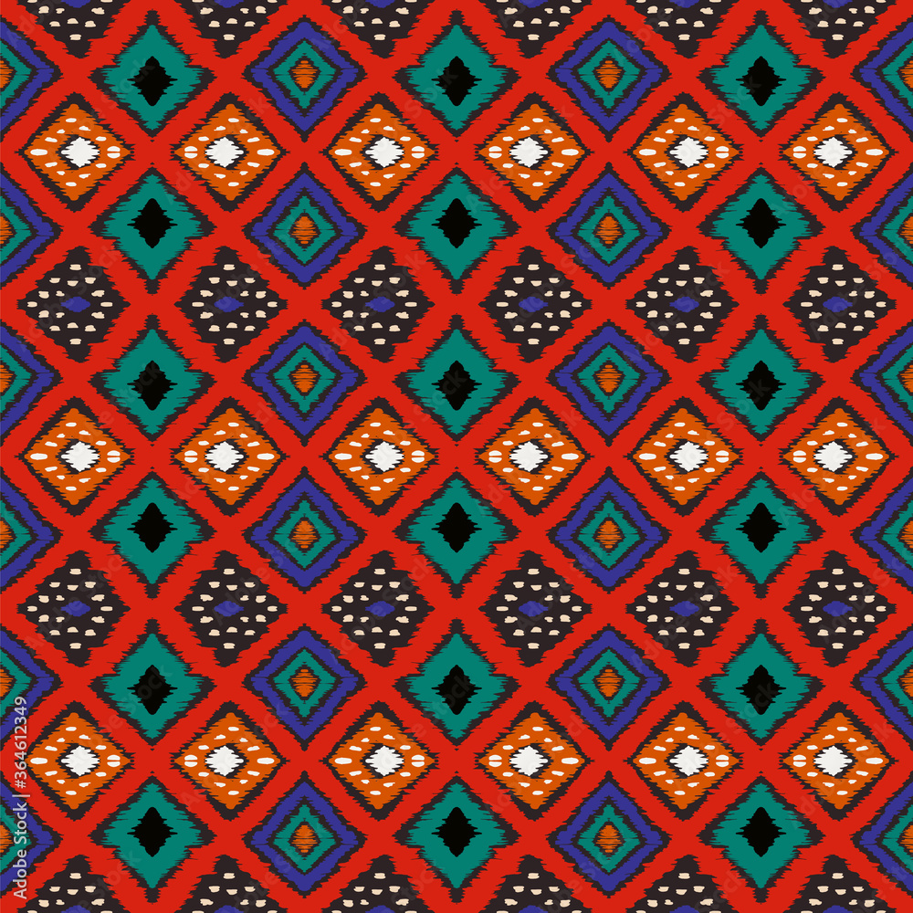 Ikat geometric folklore ornament with diamonds. Tribal ethnic vector texture. Seamless striped pattern in Aztec style. Folk embroidery. Indian, Scandinavian, Gypsy, Mexican, African rug. Ikat geometric folklore ornament with diamonds. Tribal ethnic vector texture. Seamless striped pattern in Aztec style. Folk embroidery. Indian, Scandinavian, Gypsy, Mexican, African rug.
