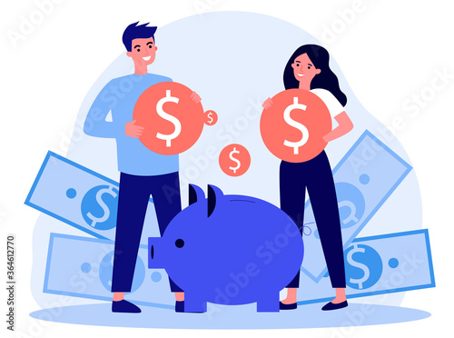 Fotografie Young family investing money for future flat illustration