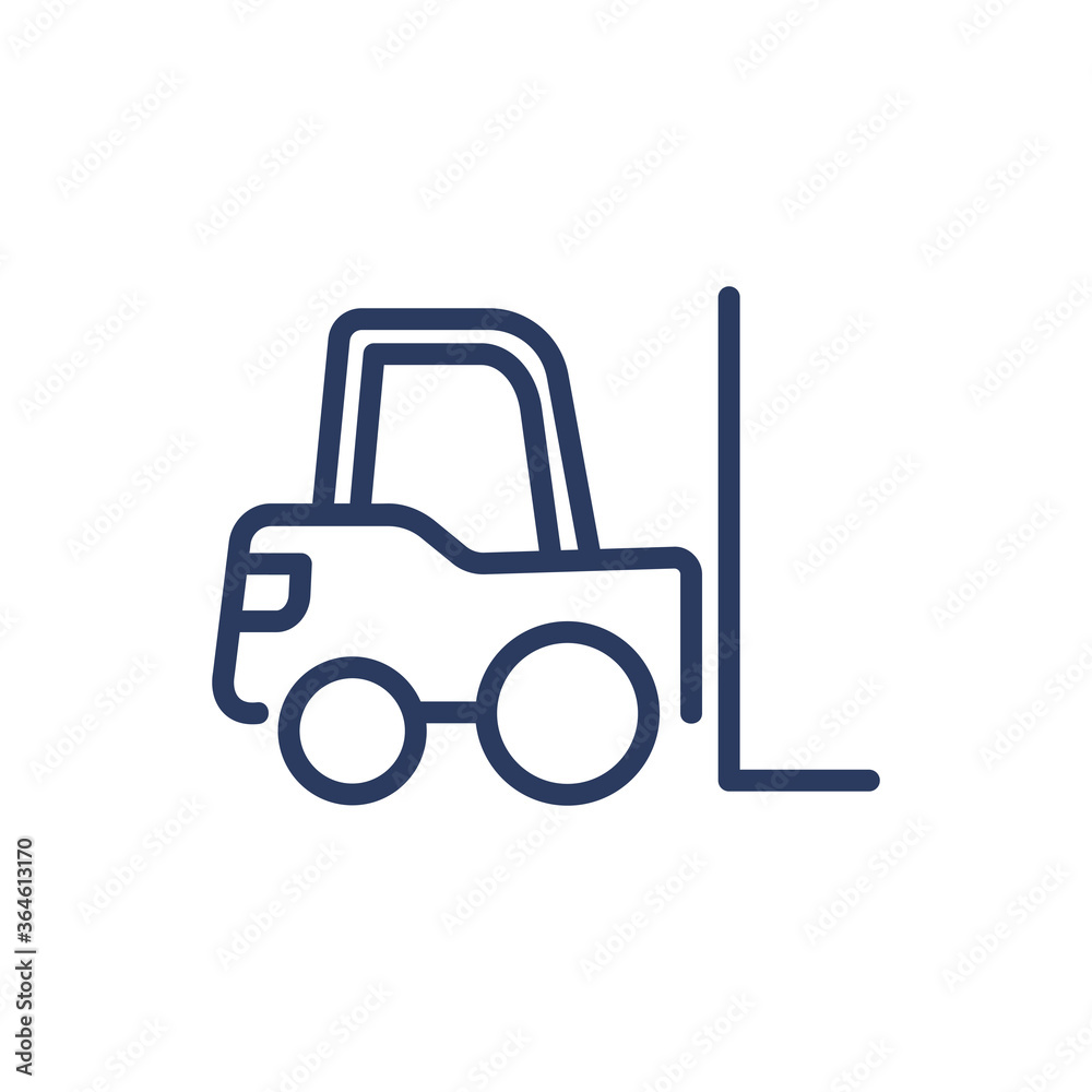 Forklift thin line icon. Weight, cargo, vehicle isolated outline sign. Warehouse and storage concept. Vector illustration symbol element for web design and apps