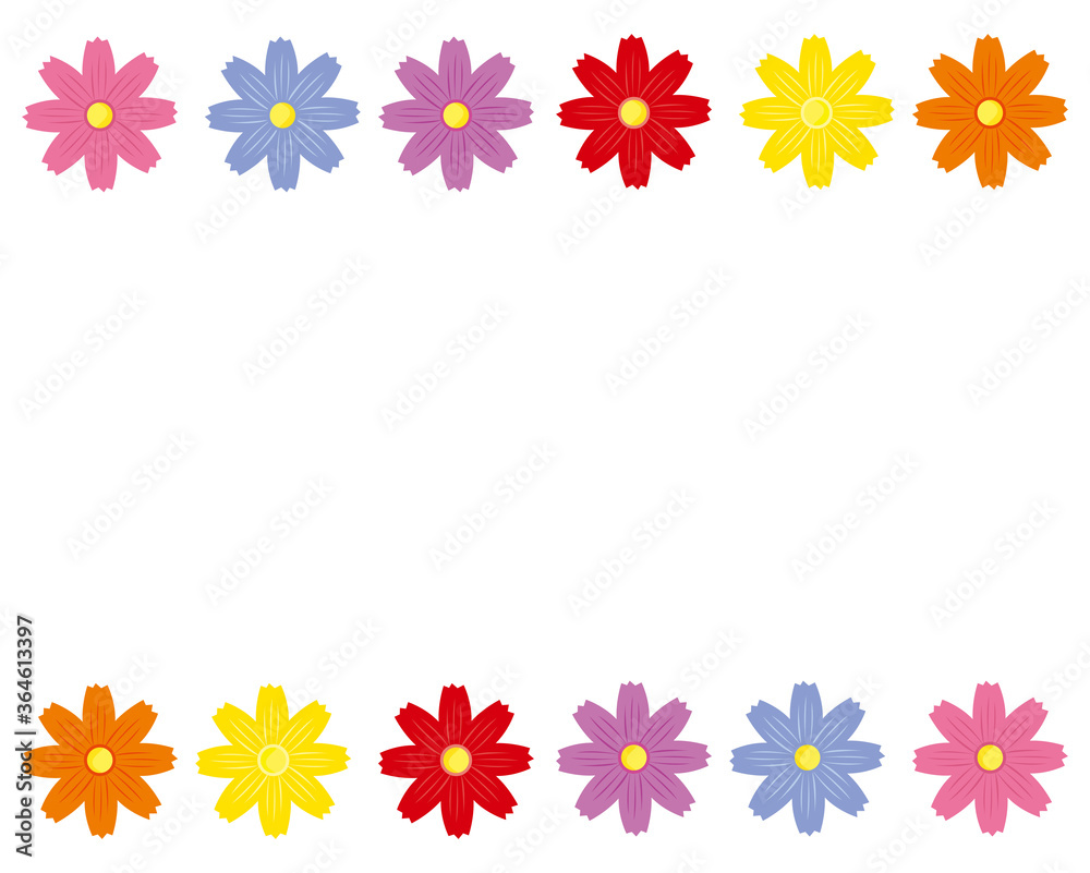 カラフルなコスモスの花のフレーム　秋桜　