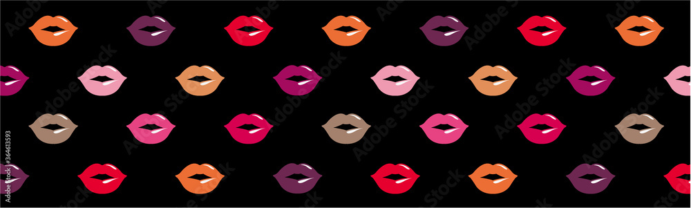 Lip seamless pattern. Cosmetic, Gift wrapping paper, Wallpaper, Print. Bright colorful lips design . Beauty concept. Trendy isolated background. Modern pop art style, Simple flat vector illustration.