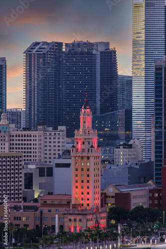 Red Lights on Building at Dusk in Miami