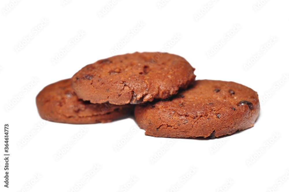 Choco chip cookies isolated on white background. Choco chip chocolate biscuit