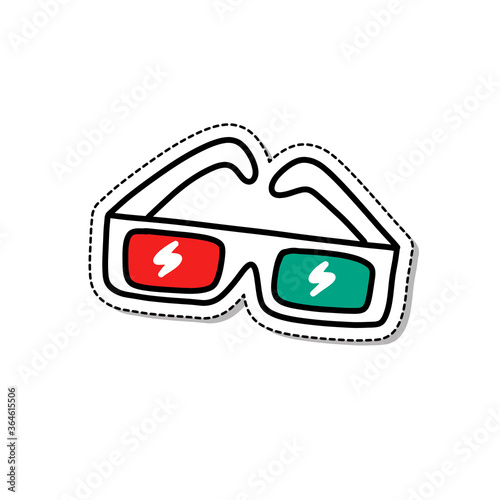 3D glasses doodle icon, vector sticker illustration