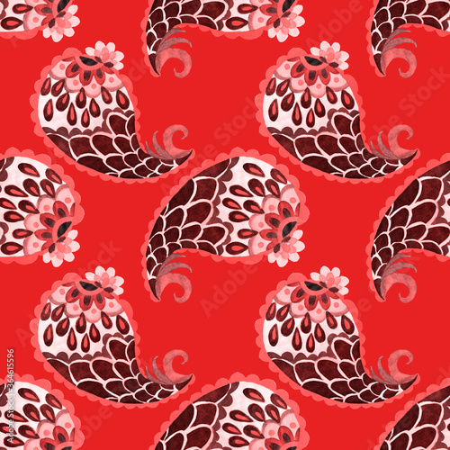 Watercolor seamless pattern with paisley. Traditional print. Textile design t...
