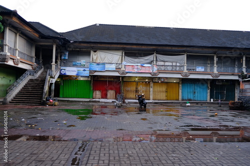 Ubud, Bali, Indonesia - March 30 2020: The Central tourist market of Ubud in Bali is closed for quarantine due to the coronavirus.