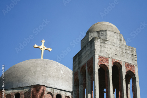 Dome of the unifinished serbian orthodox church of cathedral of christ the saviour of Pristina, or saborni hram hrista spasa u pristini, in center of Prishtina, Kosovo, symbol of 1999 conflict photo