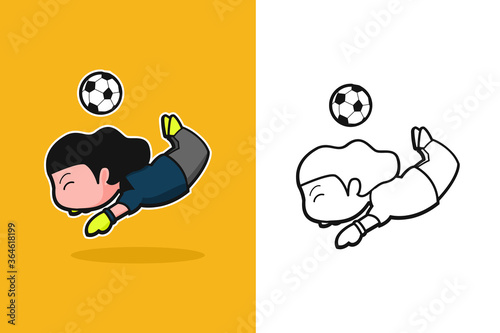 Football-themed vector graphics illustration with scorpion kick movements, suitable for sports-themed, soccer, children's, educational products, such as books, illustrations for posters etc.