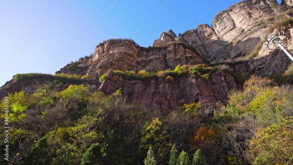 Low-angle of steep cliffs of Taihang Mountain, circle shot, famous mountain in China Low-angle of steep cliffs of Taihang Mountain, circle shot, famous mountain in China