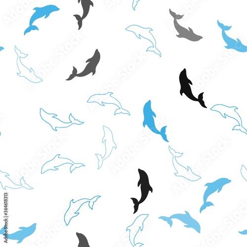 Light BLUE vector seamless texture with dolphins. Decorative design in natural style with sea dolphins. Pattern for wildlife ad  booklets.