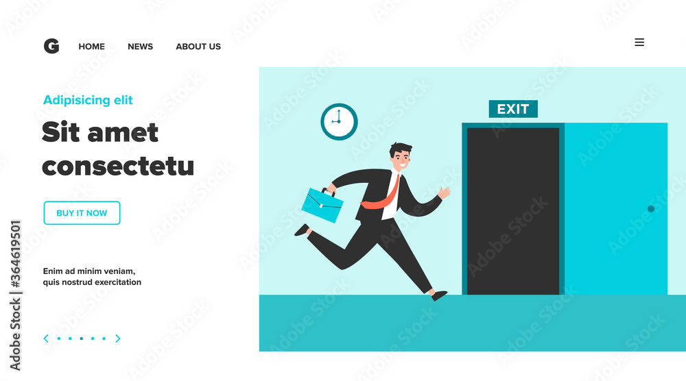 Businessman running to open exit door flat vector illustration. Cartoon office worker using safety way from job during fire or earthquake. Emergency escape and evacuation concept Businessman running to open exit door flat vector illustration. Cartoon office worker using safety way from job during fire or earthquake. Emergency escape and evacuation concept