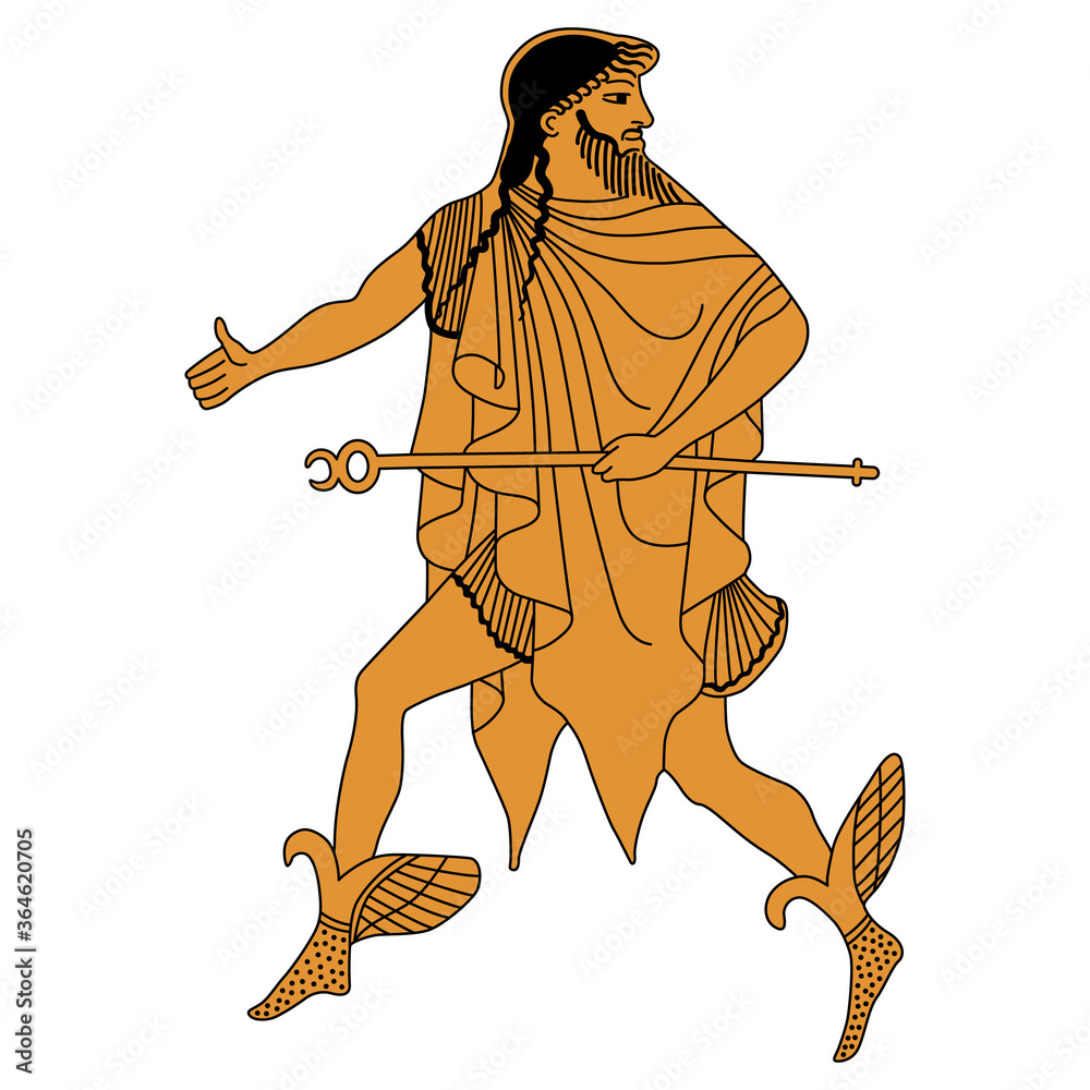 Running ancient Greek god Hermes with caduceus. Vase painting style.  Isolated vector illustration. Stock Vector | Adobe Stock