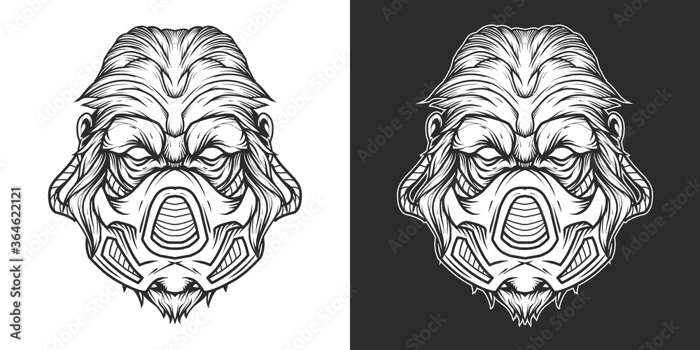 Gorilla GasMask Head Logo Line Art Gorilla GasMask Head Logo Line Art
