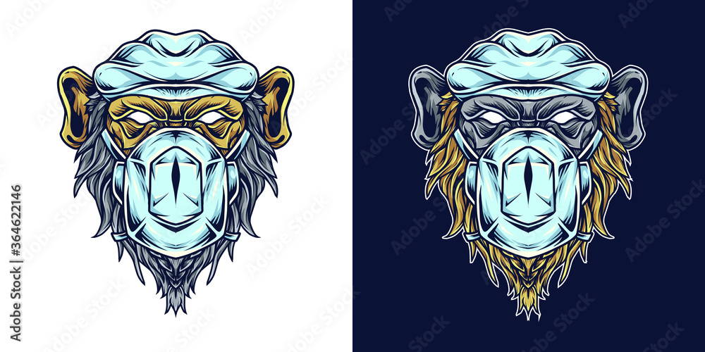 Obraz premium Chimp Medic Head Mascot Logo Illustration