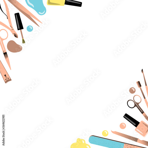 Frame with accessories for manicure. Vector illustration.