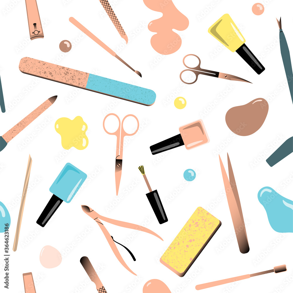 Seamless pattern with accessories for manicure. Vector illustration. Seamless pattern with accessories for manicure. Vector illustration.