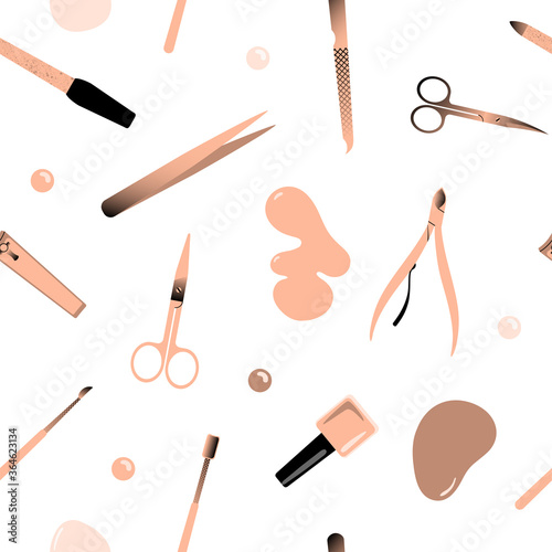 Seamless pattern with accessories for manicure. Vector illustration.