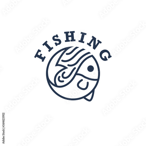 Fish Logo icon design template element with linear style