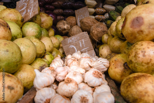 Garlic bulbs for sale at a street market in Havana