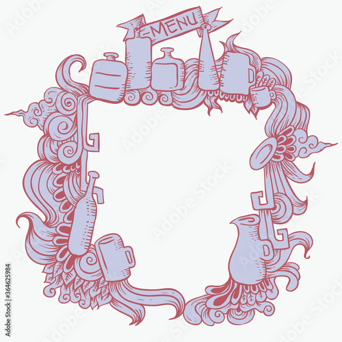 line art kitchen tools frame artwork vector