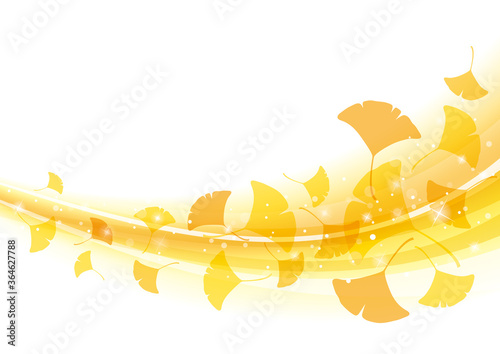 秋の背景　イチョウの葉とウェーブ