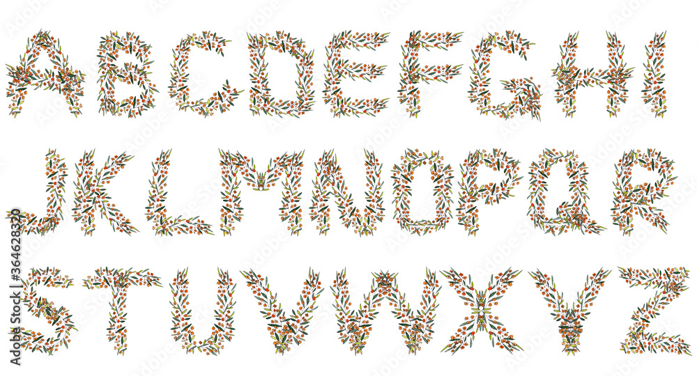 flower alphabet, abc, letters isolated on a white background flower alphabet, abc, letters isolated on a white background