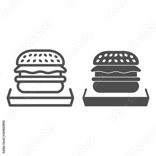 Hamburger line and solid icon, fast food concept, beefburger sign on white background, burger sandwich icon in outline style for mobile concept and web design. Vector graphics.