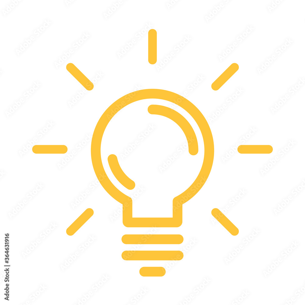 Idea icon, shinning light bulb. Electric lamp linear pictogram. Bright solution symbol. Idea icon, shinning light bulb. Electric lamp linear pictogram. Bright solution symbol.