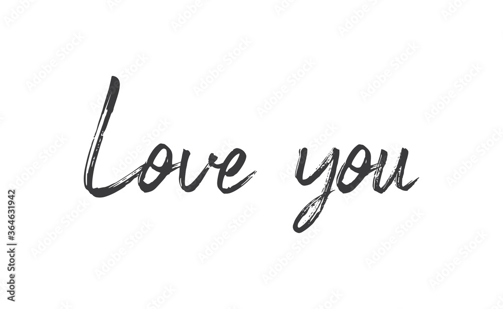 Love you, hand drawn lettering text. Handwritten style type. Love you, hand drawn lettering text. Handwritten style type.