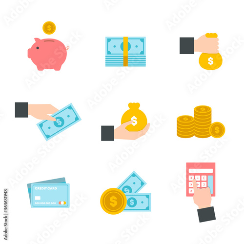 Money Flat icon set for Web and Mobile Application. Finance icons. flat vector illustration.