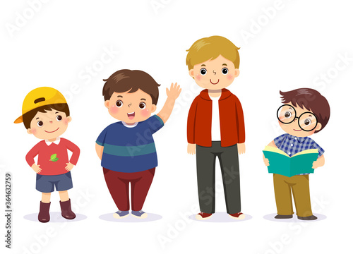 Vector illustration of cute little boys in different character on white background.