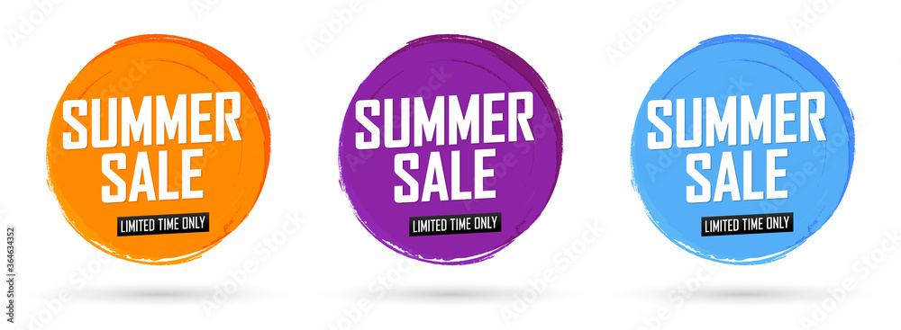 Set Summer Sale banners design template, discount tags, brush grunge, vector illustration
