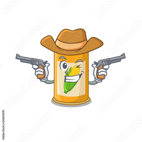 Cartoon character cowboy of corn tin with guns