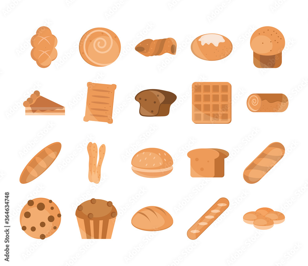 bread menu bakery food product flat style icons set bread menu bakery food product flat style icons set