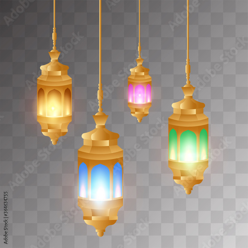 Islamic lanterns with variant colors, with vectors without backgrounds, can be used to design assets, editable with an eps file