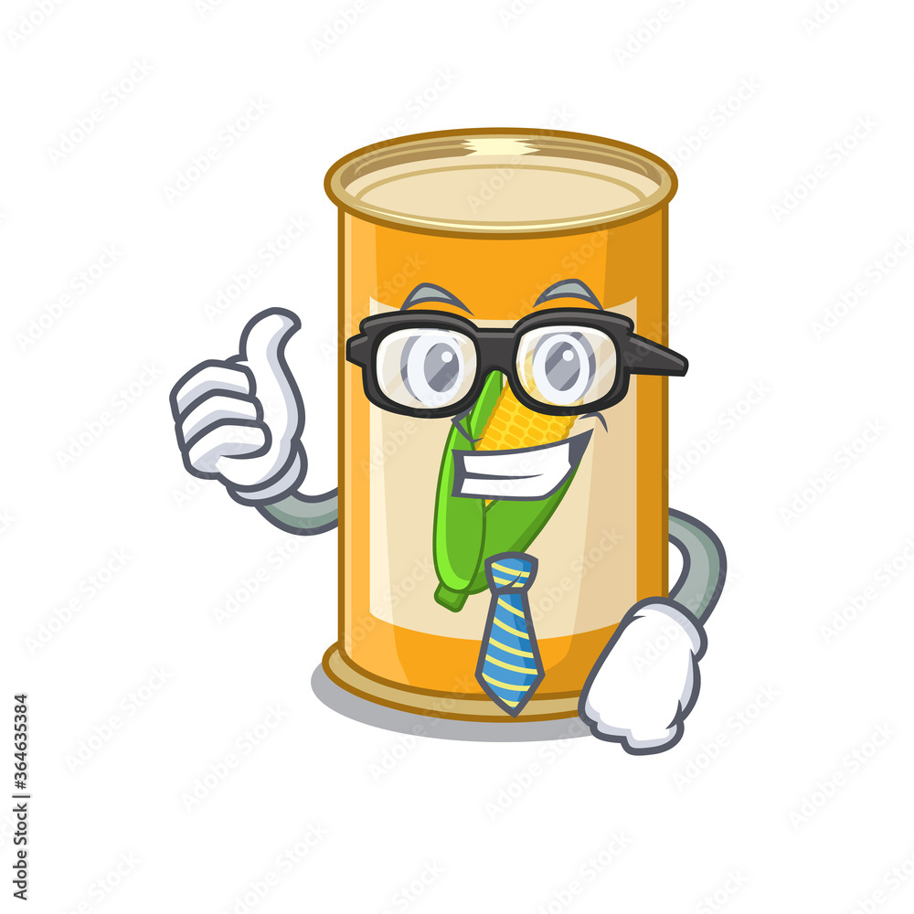cartoon drawing of corn tin Businessman wearing glasses and tie