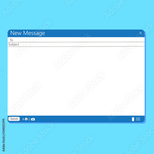 The mail interface in the browser. Email outlook application template. Empty letter design. Vector image. Stock Photo.