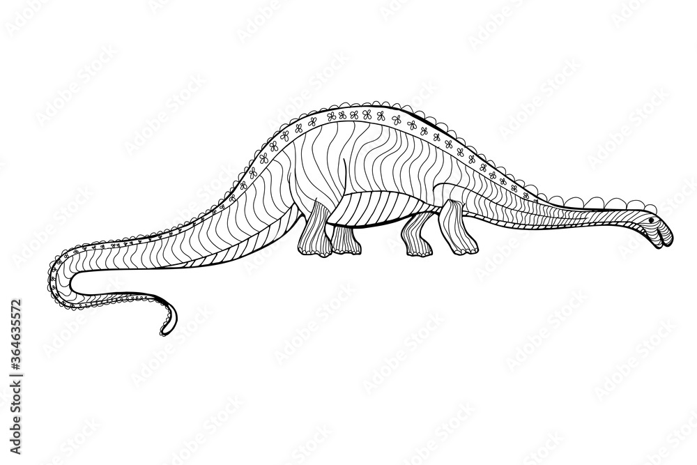 Naklejka premium Dinosaur, Cretaceous, line illustration for coloring. Coloring book for adults and children. prehistoric period.