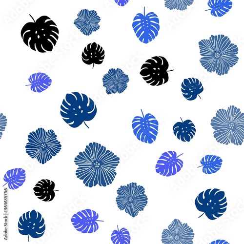 Light Blue, Green vector seamless natural artwork with flowers, leaves. Sketchy doodles on white background. Pattern for design of fabric, wallpapers.