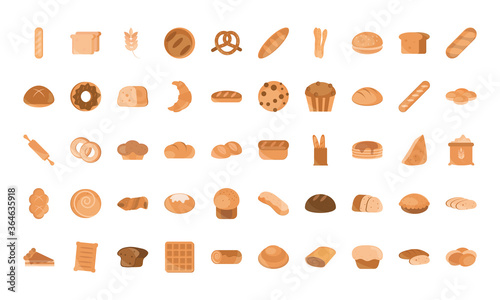 bread menu bakery food product flat style icons set